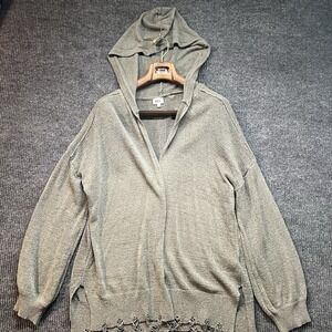 BKE Cardigan Sweater Womens Large Gray Oversized Long Sleeve‎ Hooded Distressed